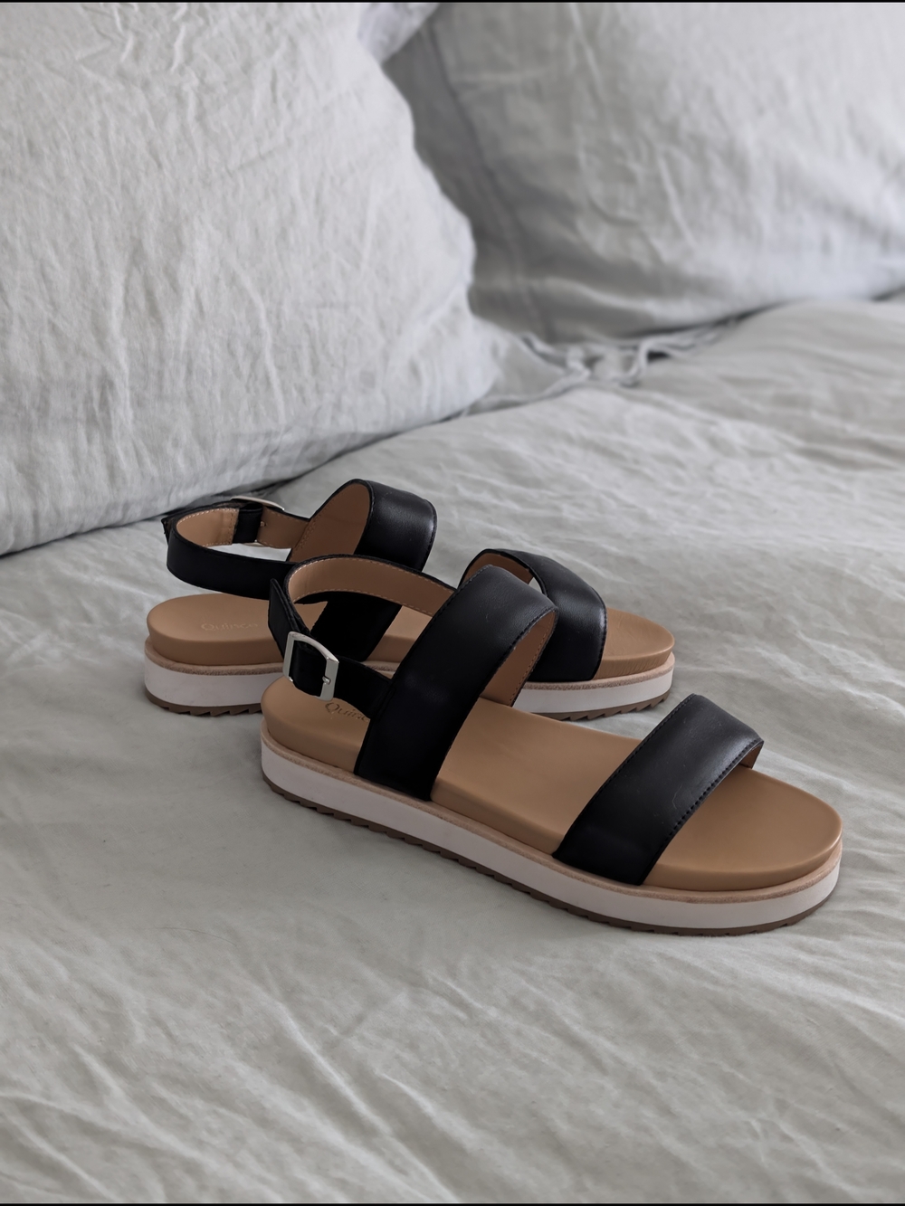 NEW Quince Italian Leather Platform Sandals Size 8 Black